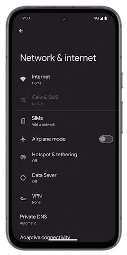 SIM-Manager öffnen — Pixel Network & internet settings