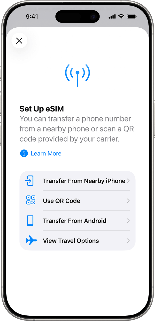 Auf eSIM hinzufügen tippen — iPhone Set Up eSIM screen